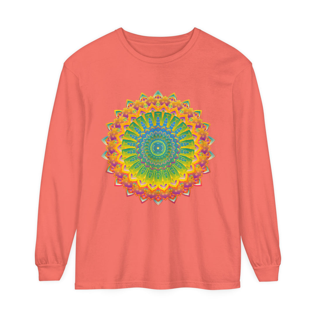 Intricate Mandala Unisex Long Sleeve T-Shirt featuring vibrant, detailed mandala design