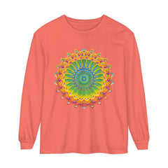 Intricate Mandala Unisex Long Sleeve T-Shirt featuring vibrant, detailed mandala design