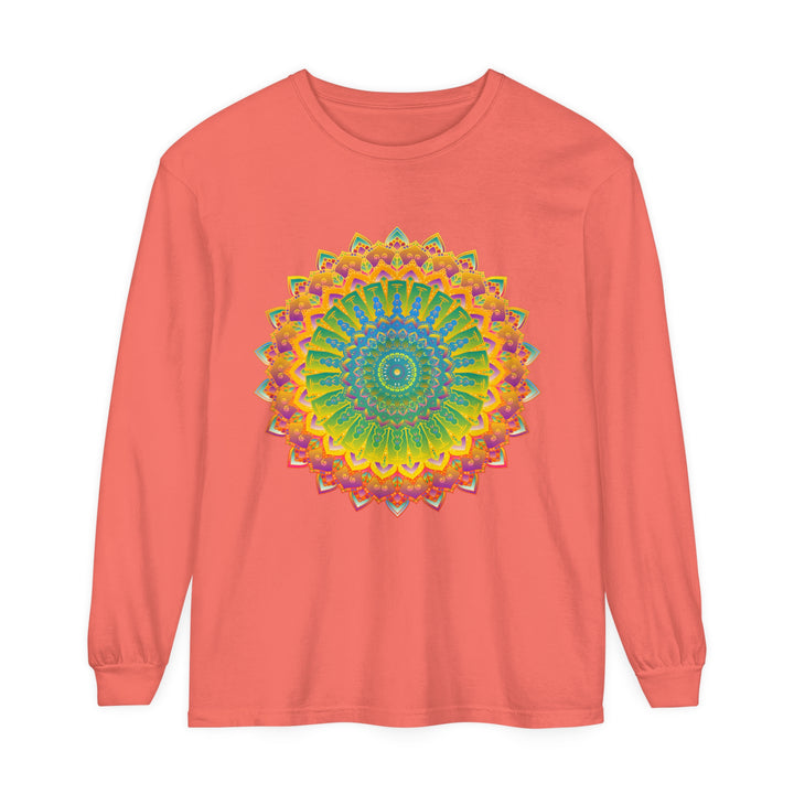 Intricate Mandala Unisex Long Sleeve T-Shirt featuring vibrant, detailed mandala design