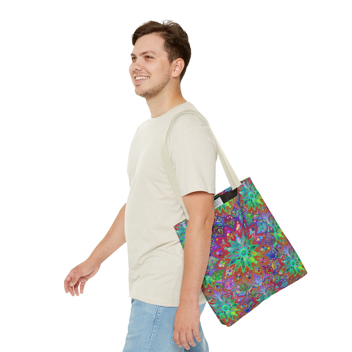 Psychedelic Mandala Tote Bag — Colorful Boho All-Over Print Tote