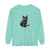 Watercolor style black cat t-shirt with vibrant green eyes design