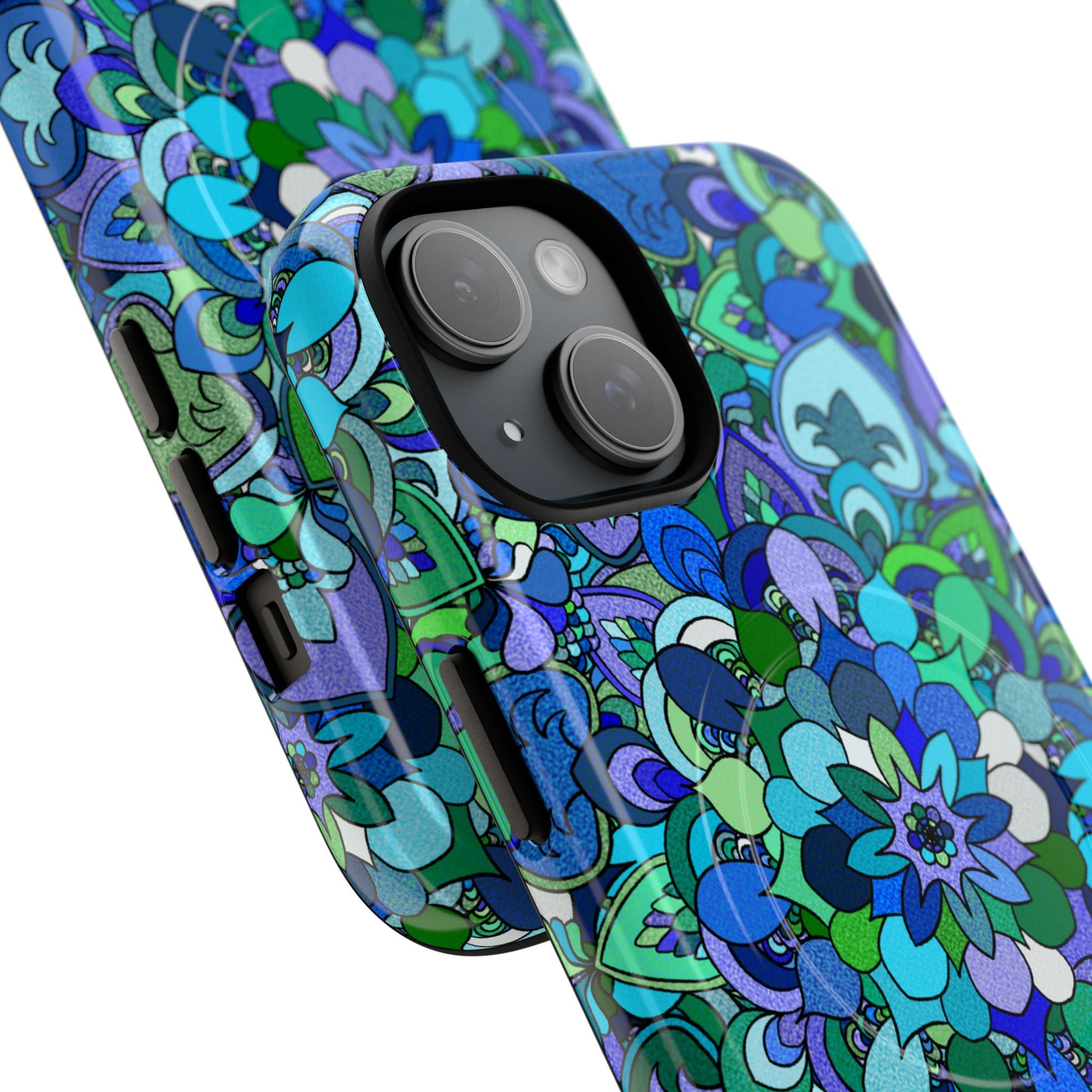 Floral Mandala Tough Magnetic Phone Case — Blue Green Pattern