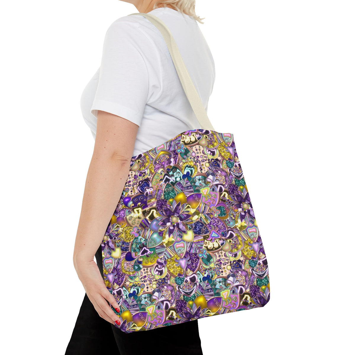 Colorful Purple Floral Pattern Tote Bag