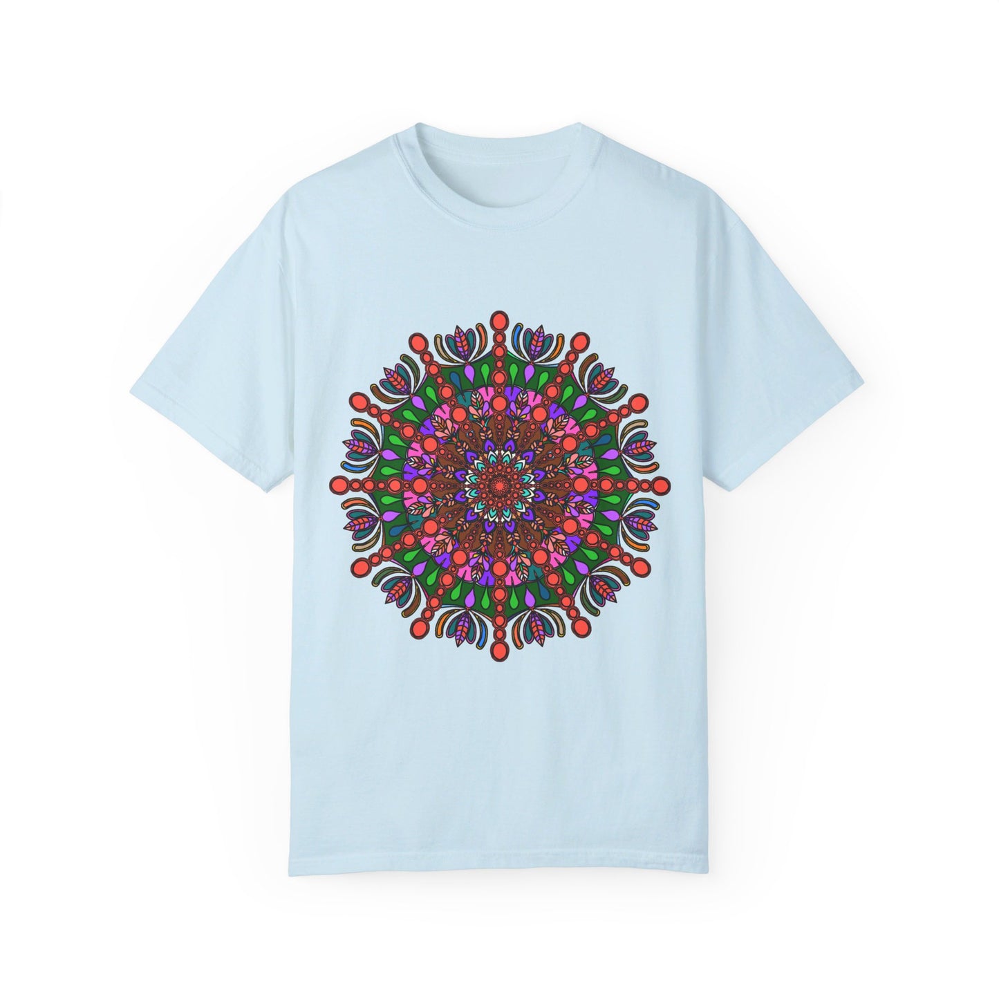 Unisex Mandala T-Shirt featuring Hand-Drawn Mandala Art on 100% Ring-Spun Cotton, Garment-Dyed for Extra Comfort