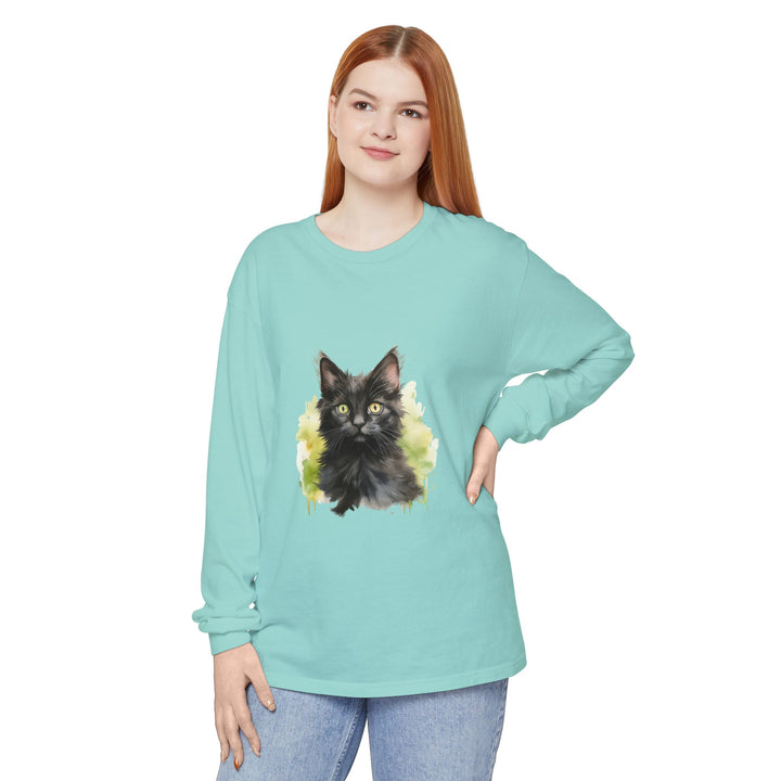 Black Kitten Watercolor Long Sleeve Tee