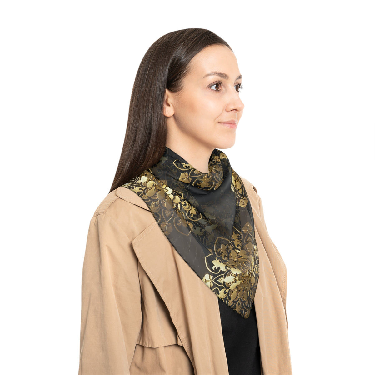 Gold Mandala Black Marble Luxury Scarf