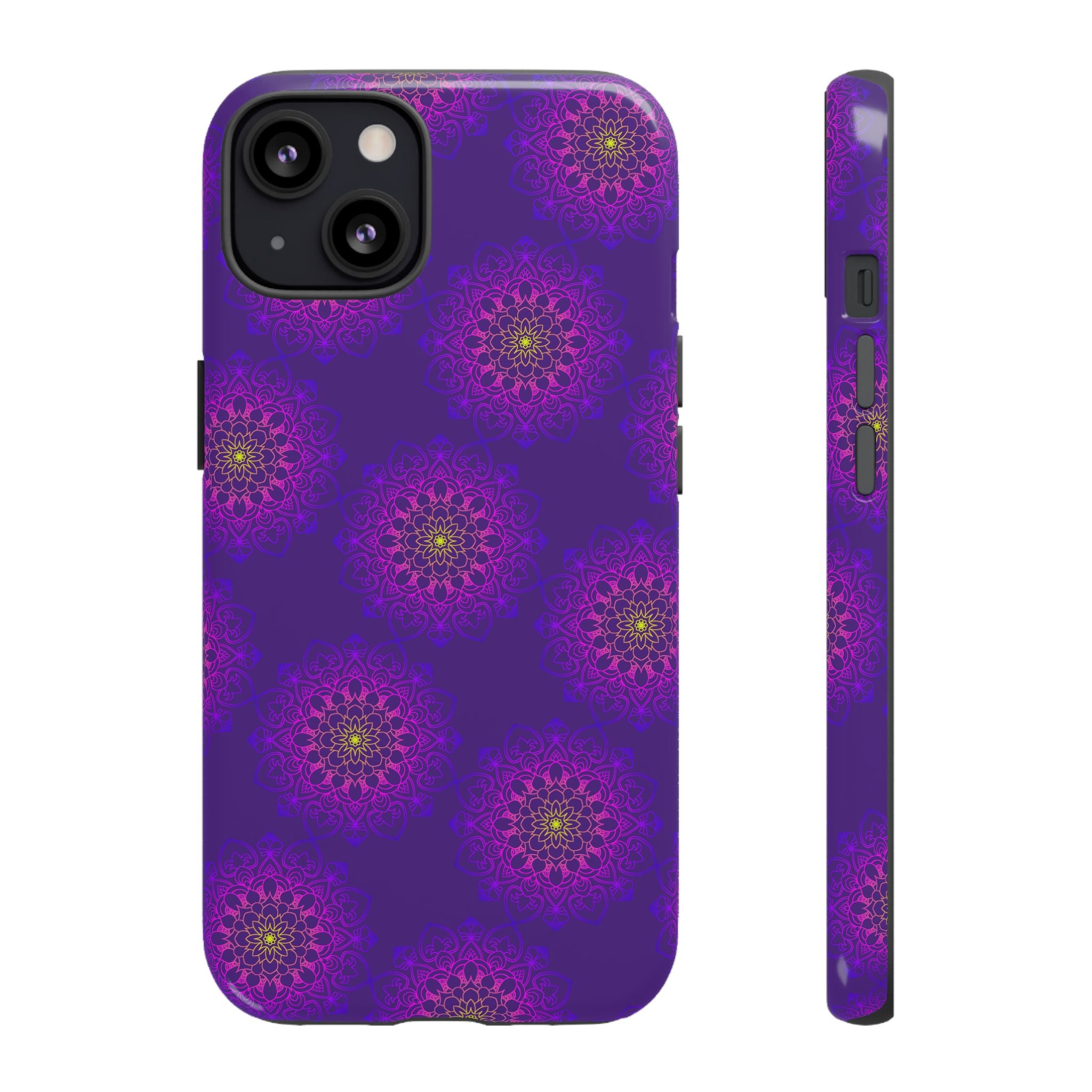 Custodia per iPhone con motivo floreale viola intricato e audace motivo mandala