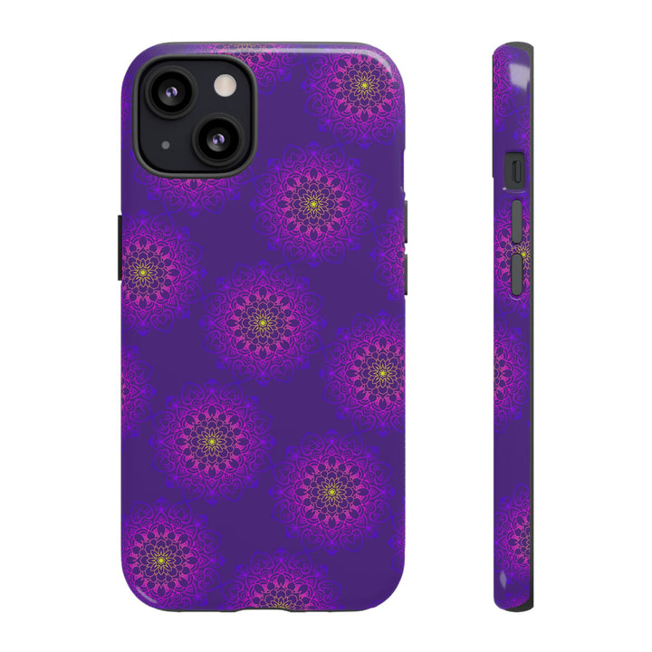 Intricate Purple Floral iPhone Case with Bold Mandala Design