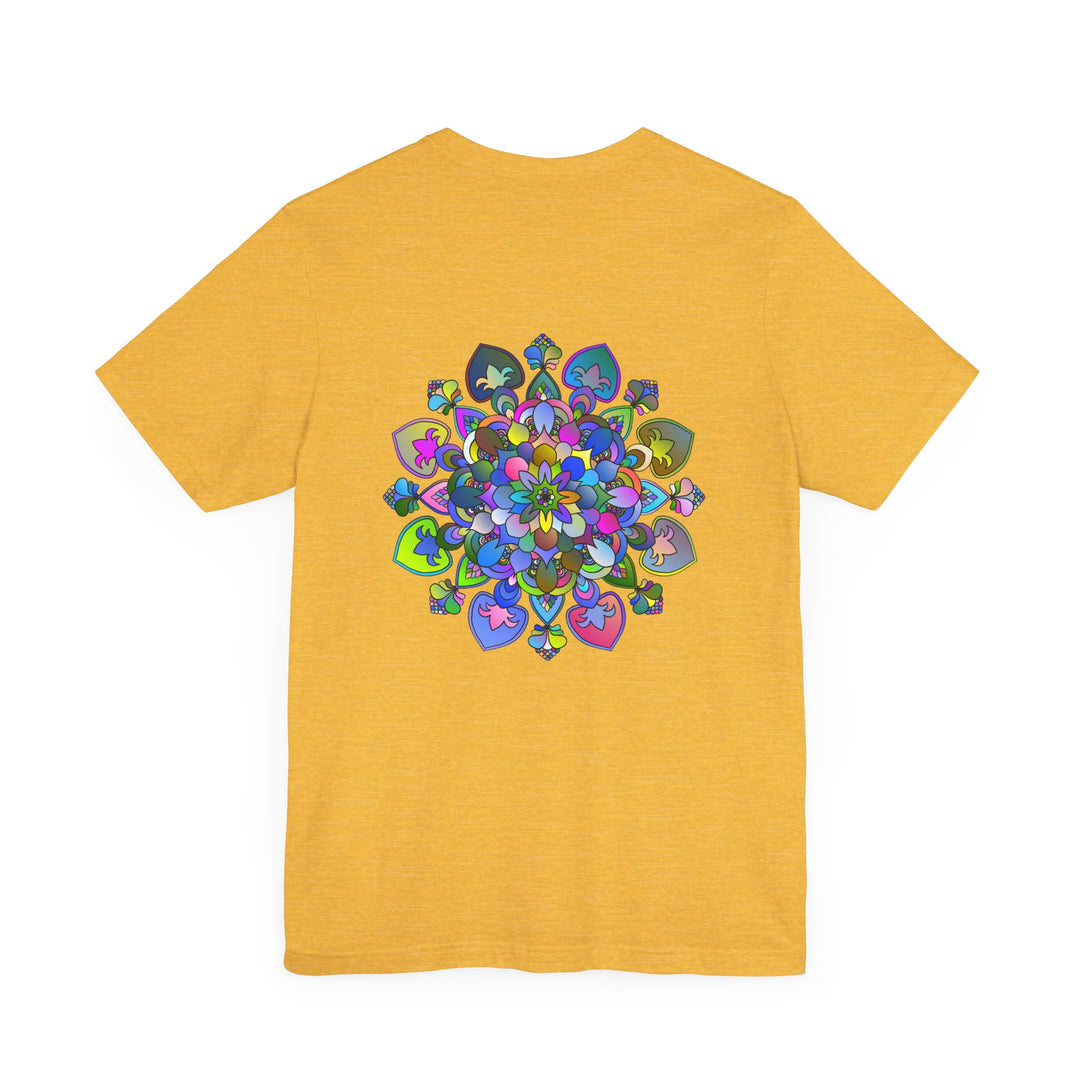 Colorful mandala design tee promoting peace and tranquility