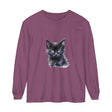 Black unisex long sleeve t-shirt featuring a mystical kitten design