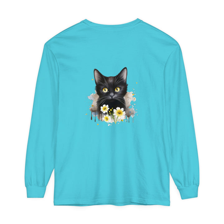 Black Cat Watercolor Floral Unisex T-Shirt featuring a beautiful hand-painted design