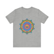 Vibrant and detailed mandala design t-shirt with an array of colorful patterns