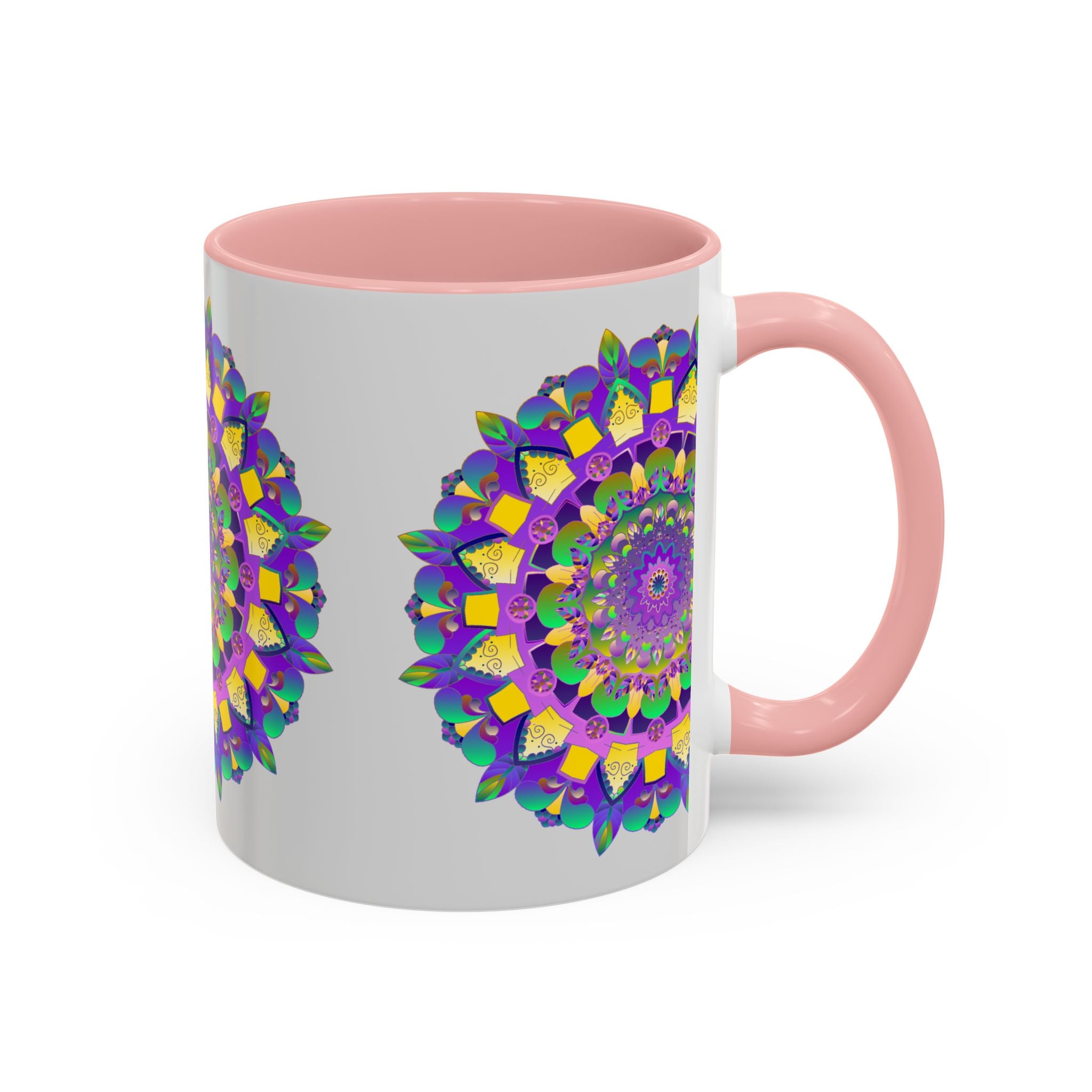 Beautiful Mandala Art Mug with intricate purple and yellow design