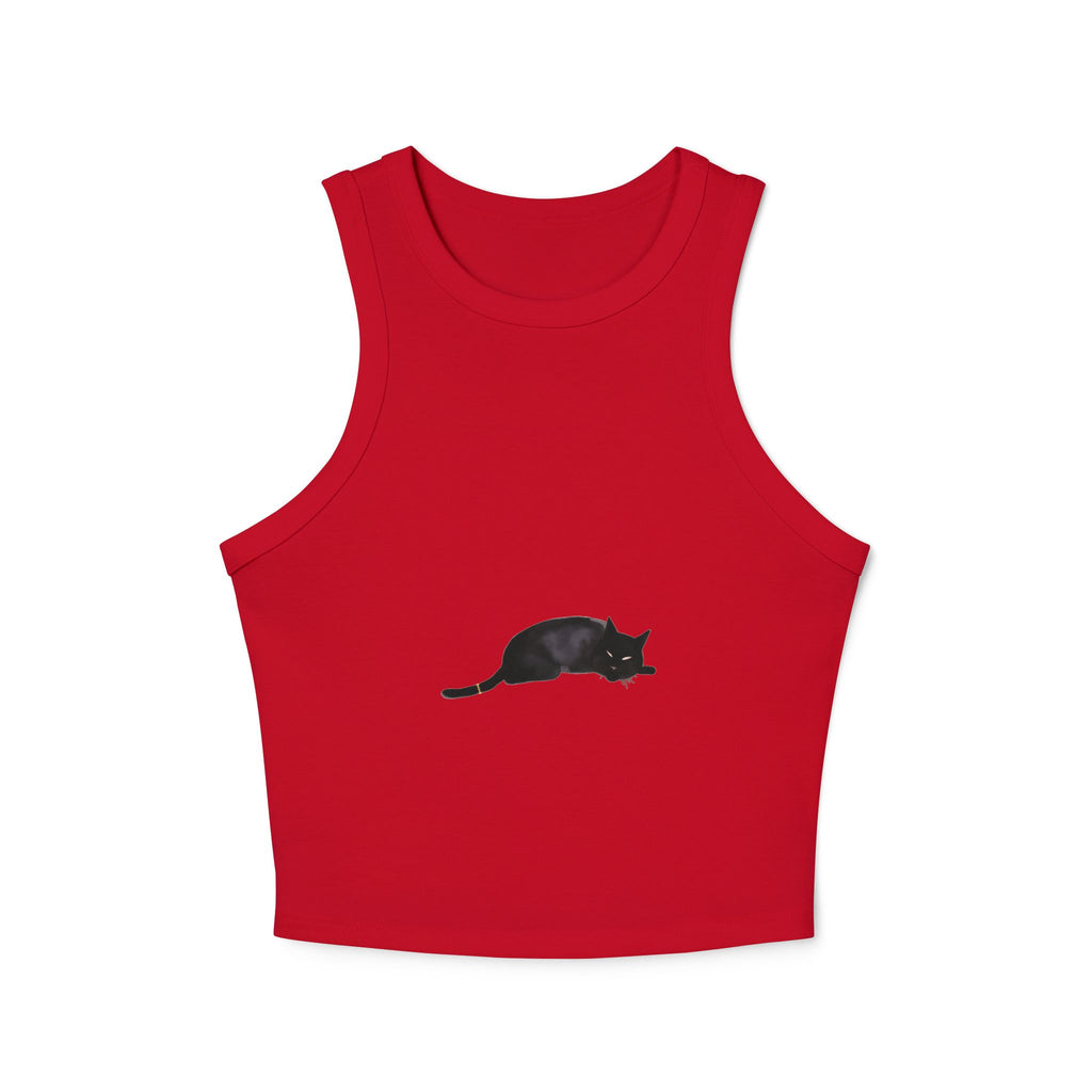 Black Cat Sleep Racerback Tank Top - Women's comfy and cute sleeveless top with a black cat design perfect for lounging and sleeping