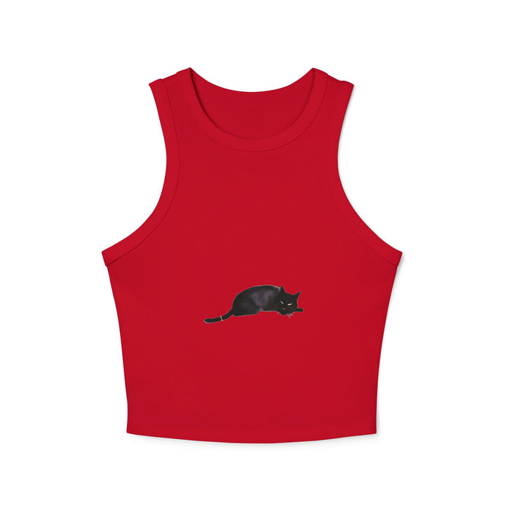 Black Cat Sleep Racerback Tank Top - Women's comfy and cute sleeveless top with a black cat design perfect for lounging and sleeping