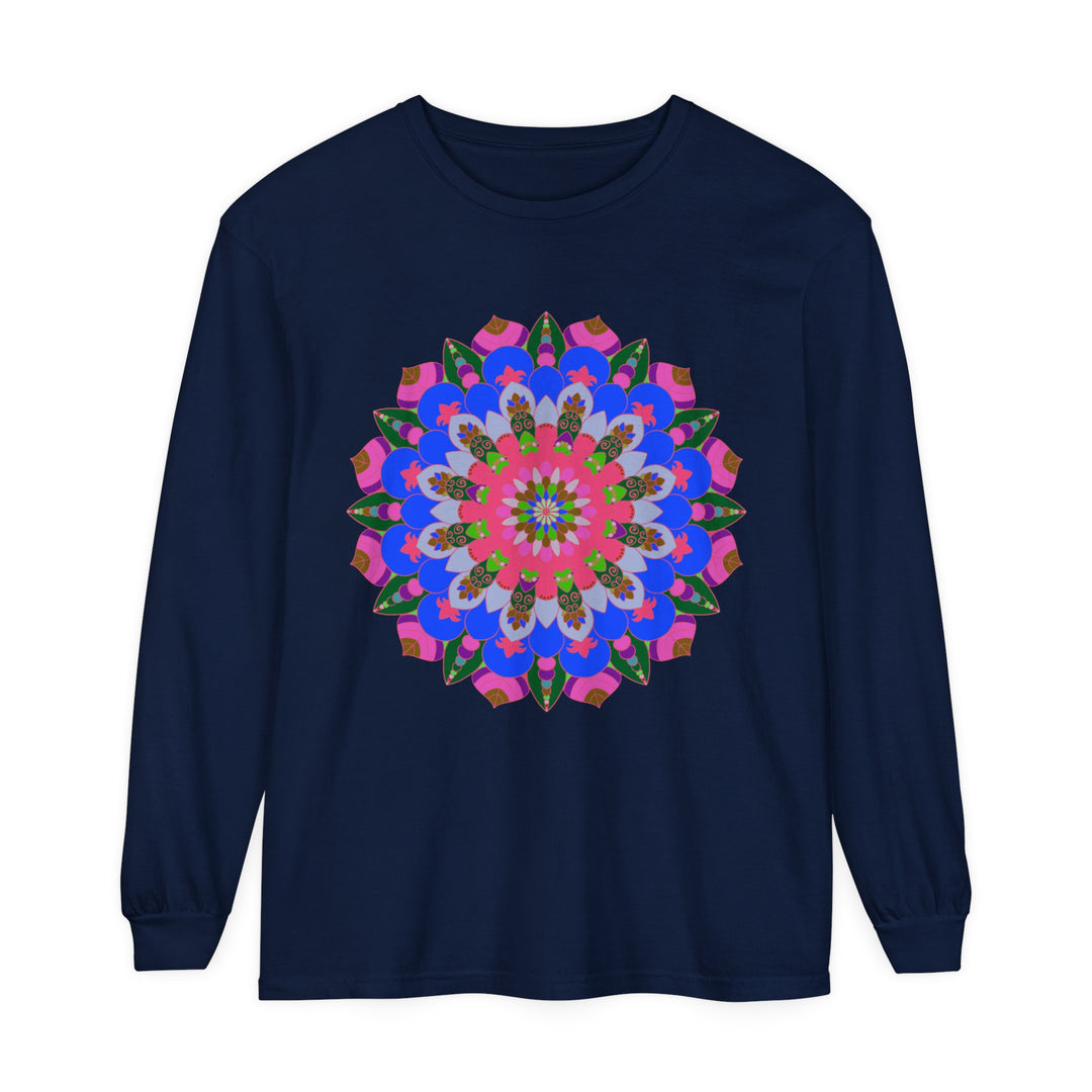 Vibrant and colorful long sleeve t-shirt with mandala pattern