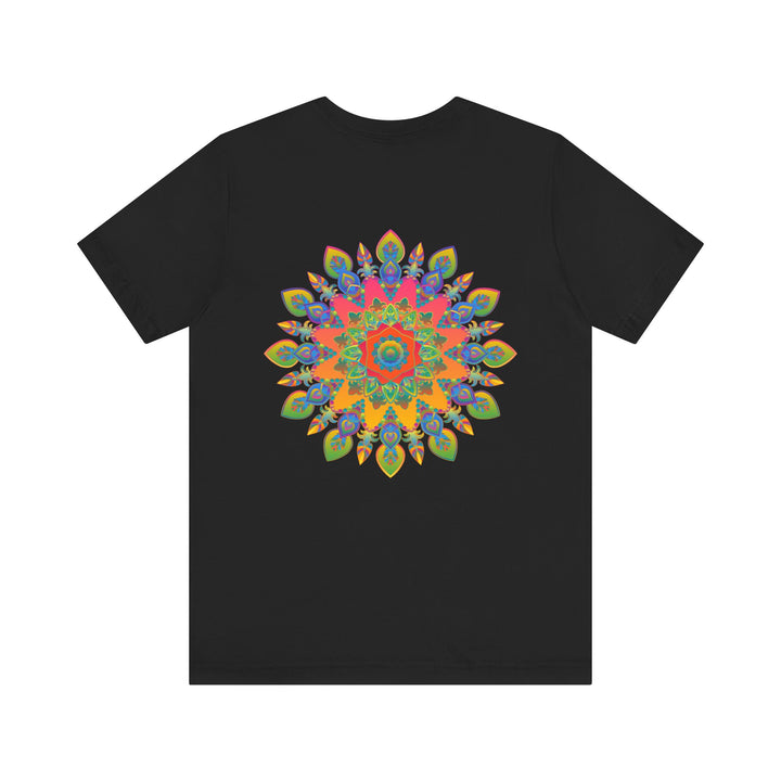 Vibrant and colorful psychedelic mandala t-shirt representing spiritual peace and tranquility, perfect for expressing individuality and inner harmony