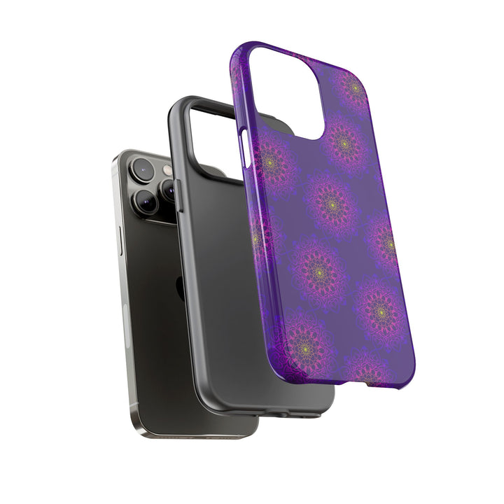 Intricate Purple Floral iPhone Case with Bold Mandala Design
