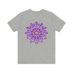 A beautiful purple mandala t-shirt featuring intricate spiritual designs symbolizing peace and harmony