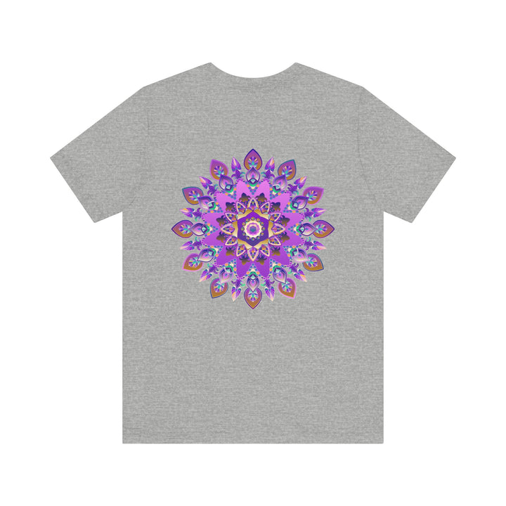 A beautiful purple mandala t-shirt featuring intricate spiritual designs symbolizing peace and harmony