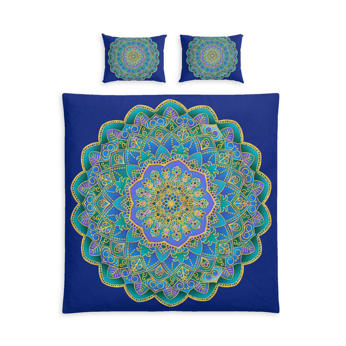 Cotton Bed Set with Blue Mandala Design