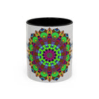 Beautiful and intricate mandala art mug with vibrant floral pattern