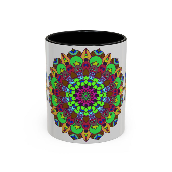 Beautiful and intricate mandala art mug with vibrant floral pattern