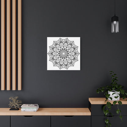 Beautiful handmade black and white mandala art on matte canvas, stretched, 125 inches