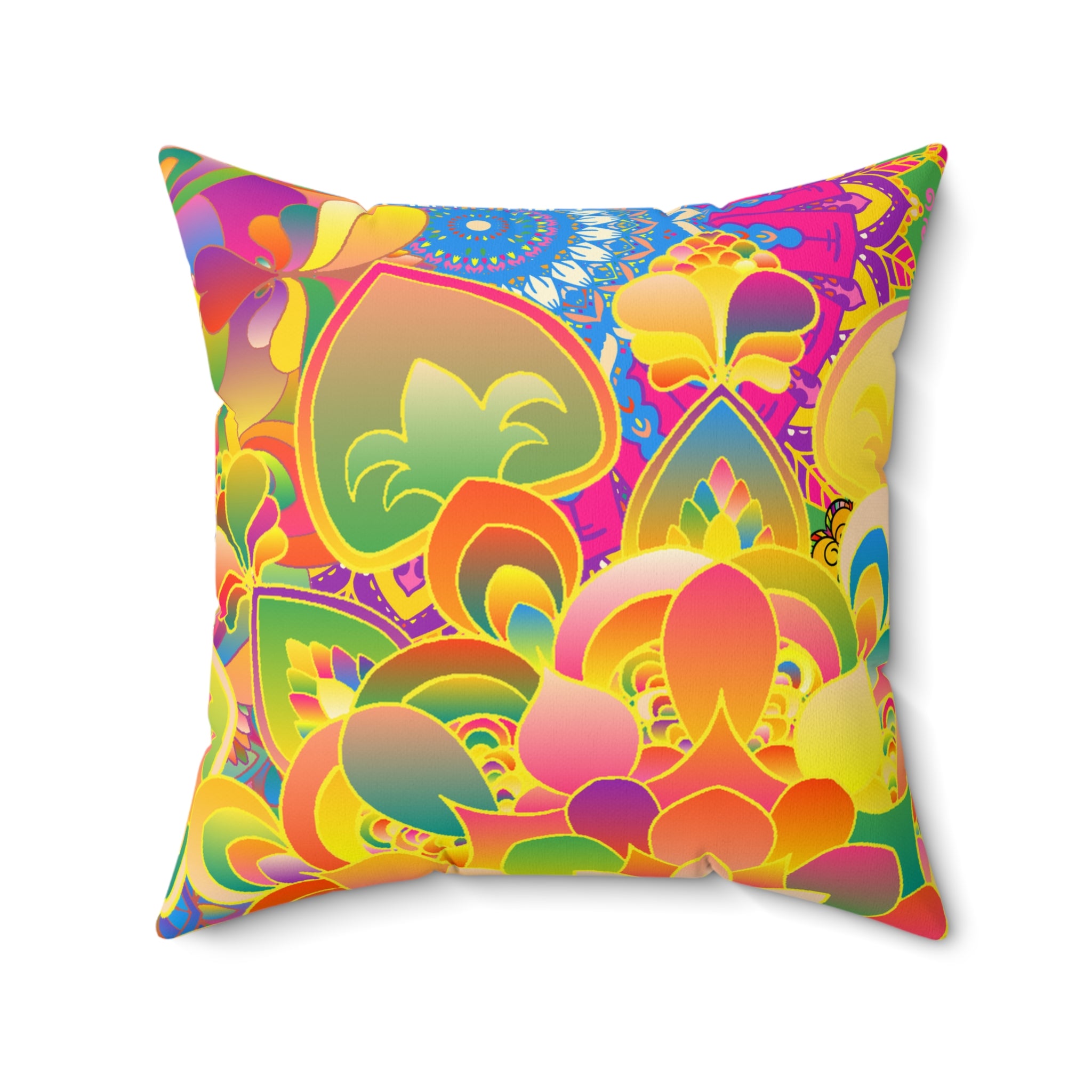 Psychedelic Floral Mandala Faux Suede Pillow