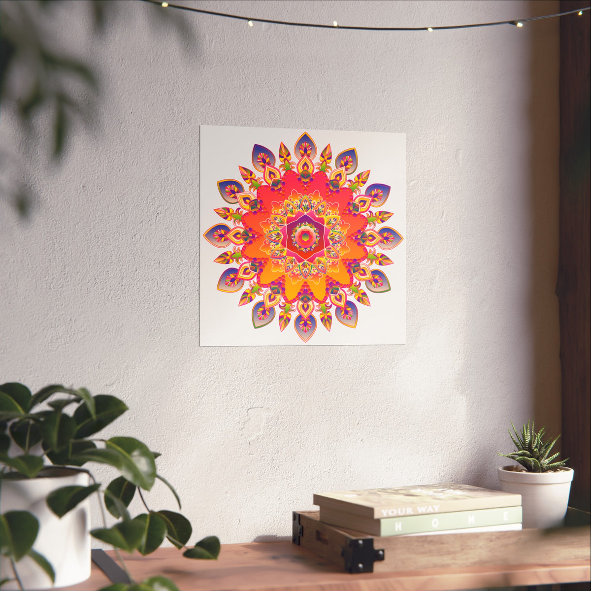 Vibrant Floral Mandala Fine Art Poster — Boho Wall Decor for Living Room & Meditation
