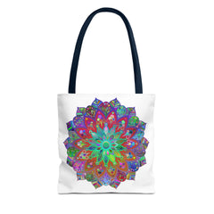 Vibrant and intricate mandala design tote bag in multiple colors
