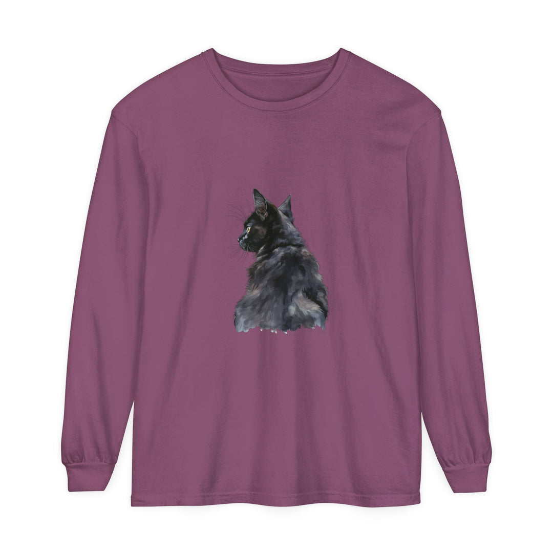 Beautiful watercolor black cat design on a comfortable long sleeve t-shirt