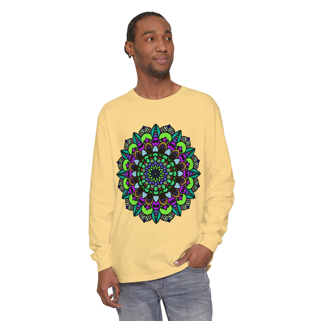 Colorful and intricate mandala design long sleeve unisex t-shirt for sale