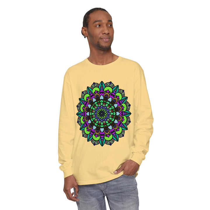 Colorful and intricate mandala design long sleeve unisex t-shirt for sale