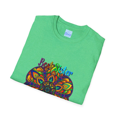 Colorful and intricate Mandala Art gift T-shirt with hand-drawn design for sister, made of soft, unisex fabric