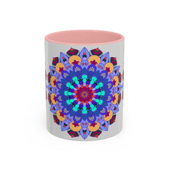 Colorful and symmetrical mandala art design on a high-quality ceramic mug