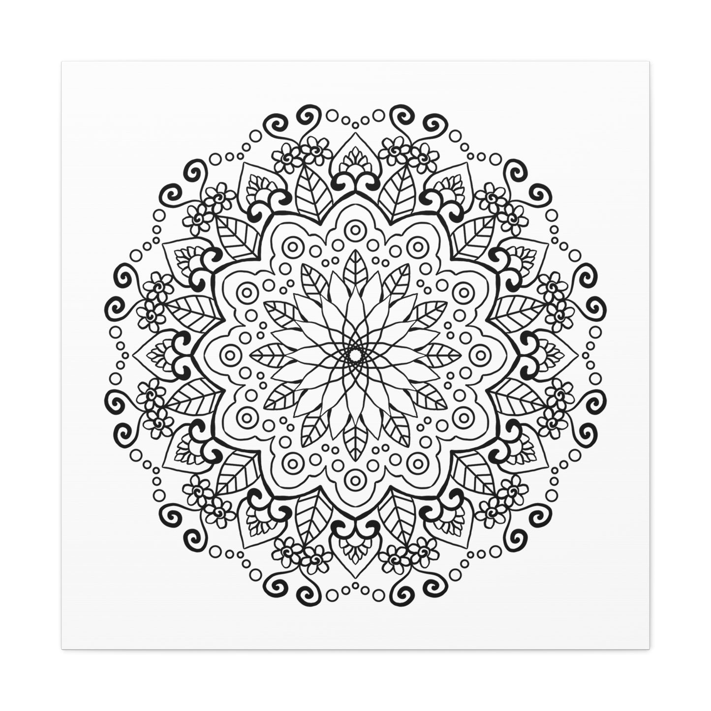 Handmade black and white mandala art on matte canvas, stretched, 125 thick wall art