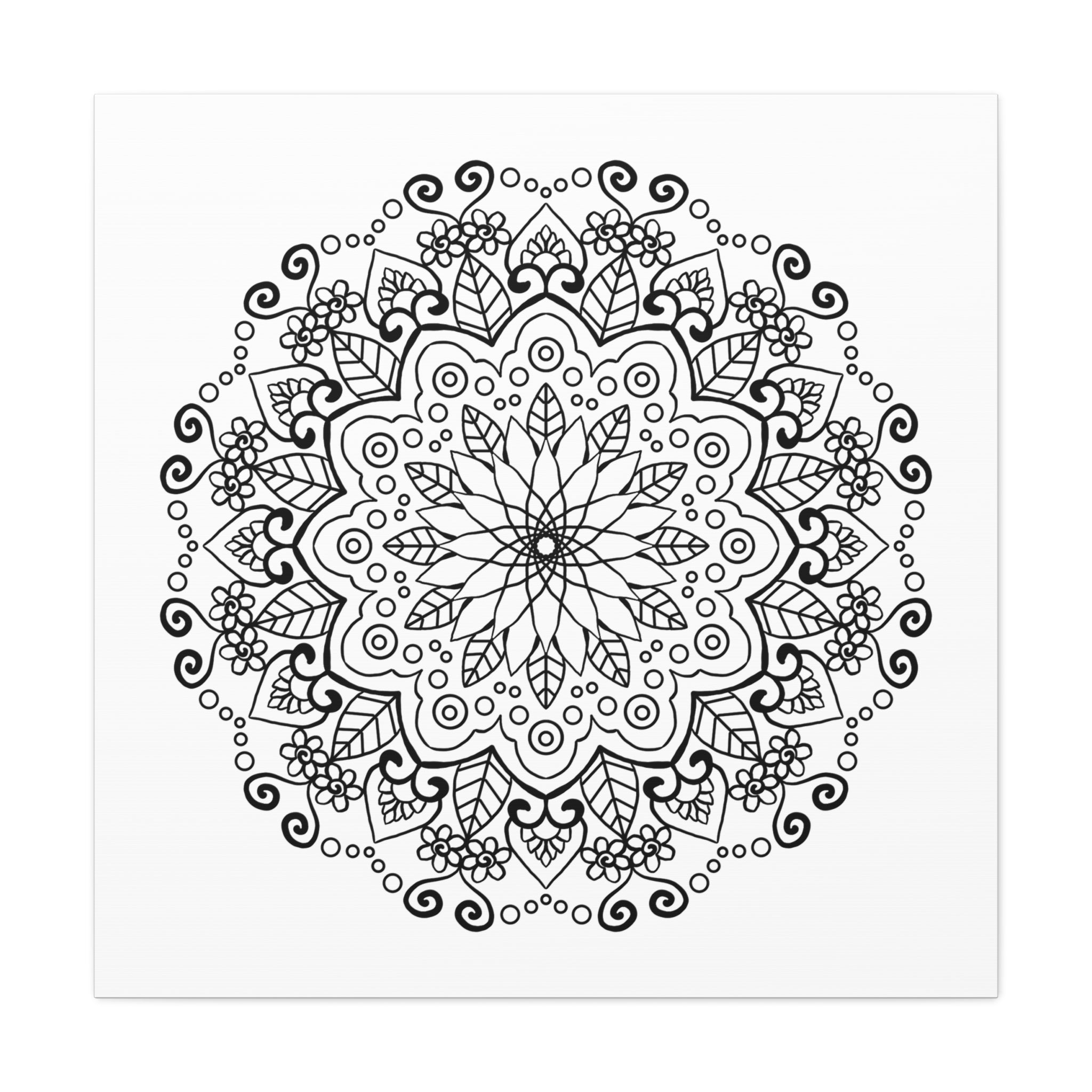 Handmade black and white mandala art on matte canvas, stretched, 125 thick wall art