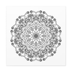 Handmade black and white mandala art on matte canvas, stretched, 125 thick wall art
