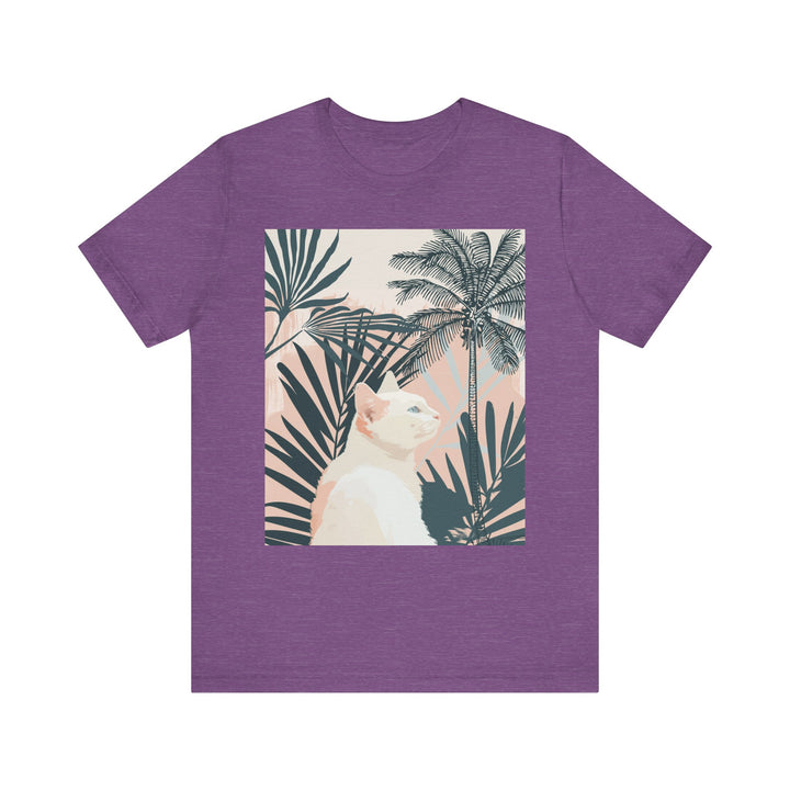 Stylish white cat tee with an artistic palm leaf design