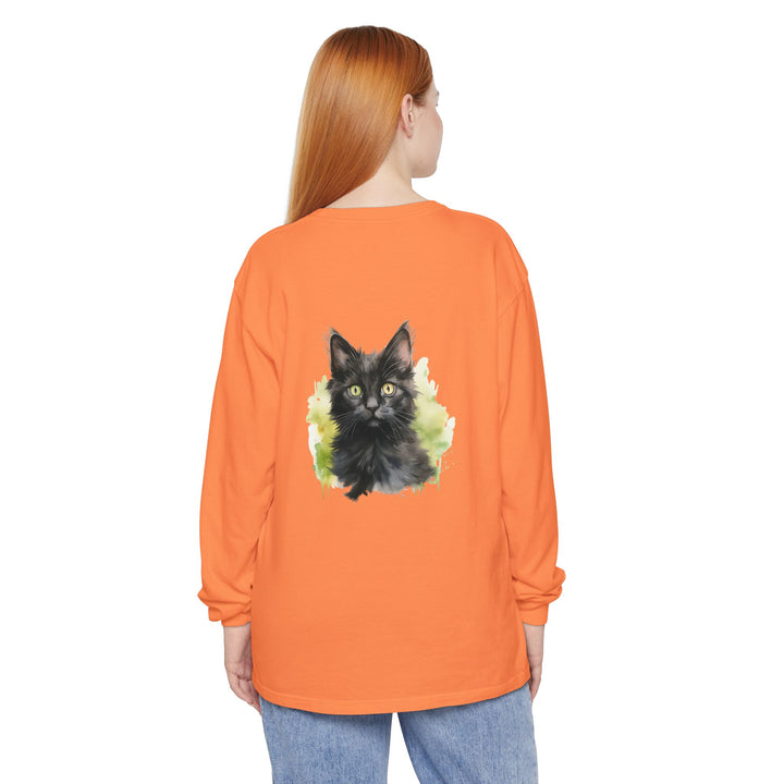 Black Kitten Watercolor Long Sleeve Tee