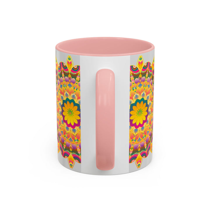 Colorful mandala art mug with vibrant floral design and intricate patterns