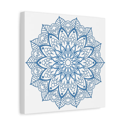 Beautiful handmade steel blue canvas with intricate mandala art design