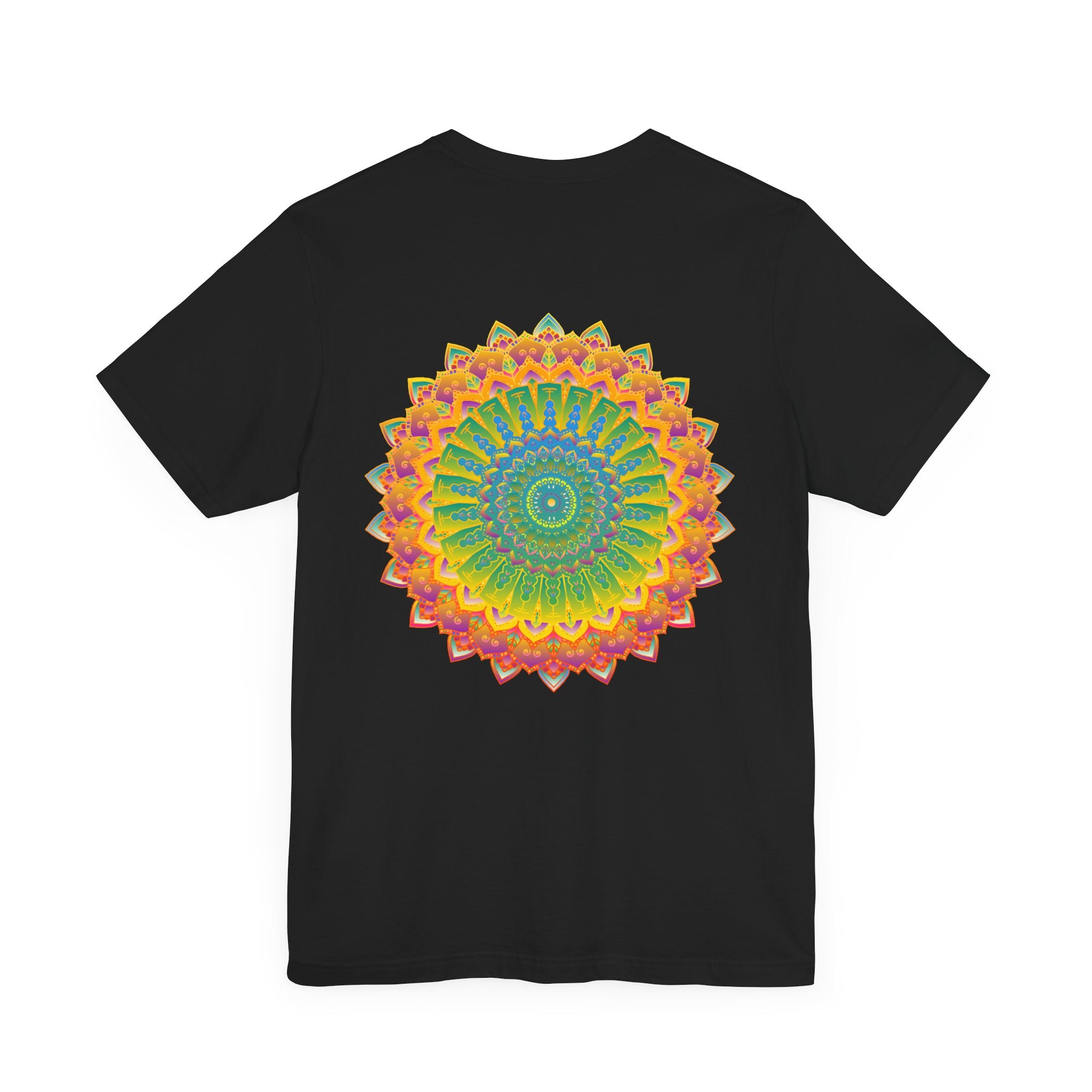 Colorful and intricate mandala design tee promoting inner peace and harmony