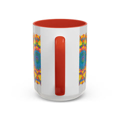 Vibrant and intricate mandala art mug featuring a colorful floral design