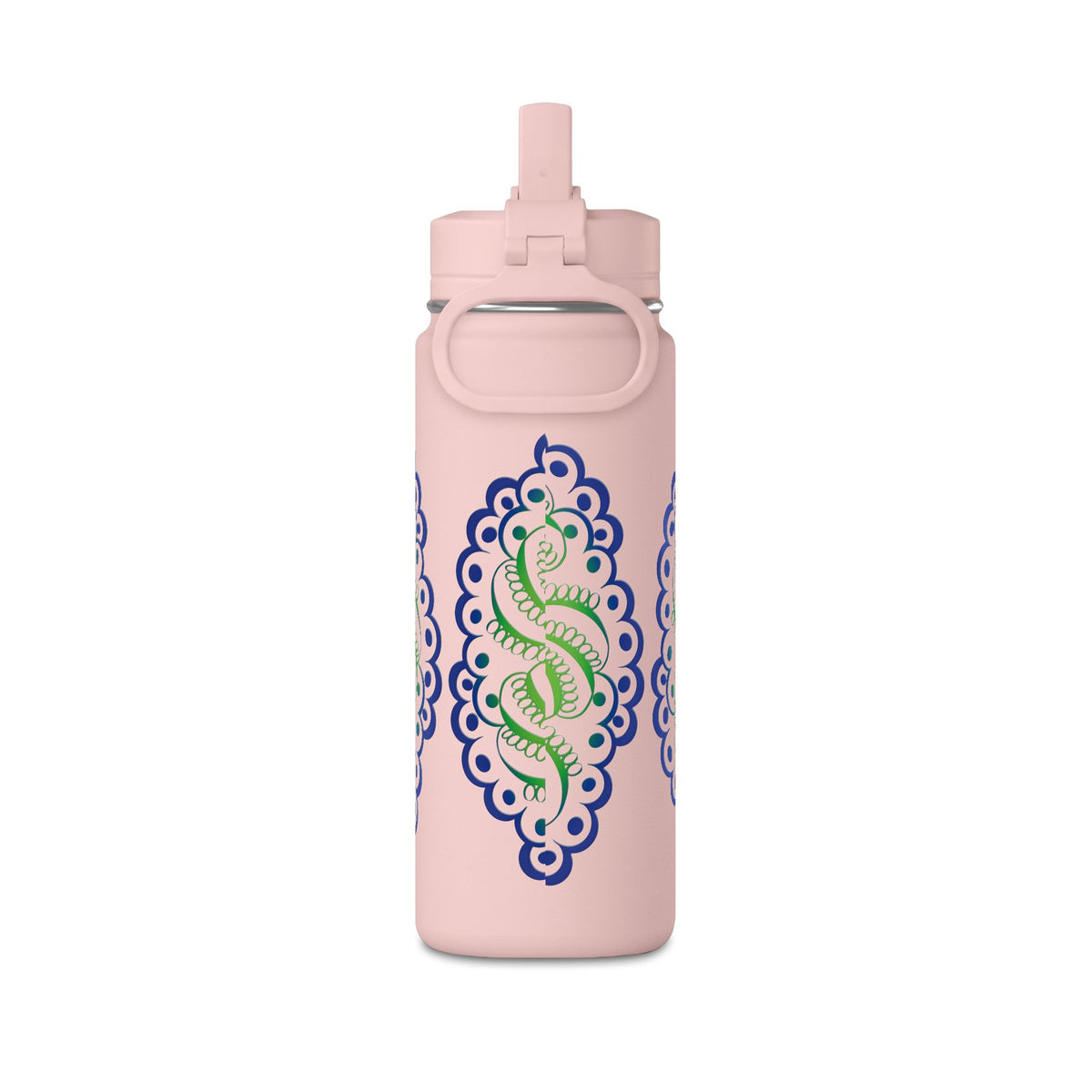 20oz Floral Mandala Water Bottle — Rainbow Lotus Reusable Straw Bottle
