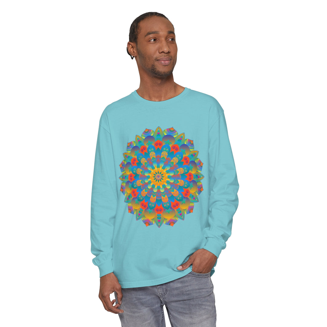 Unisex long sleeve t-shirt with striking and colorful mandala print