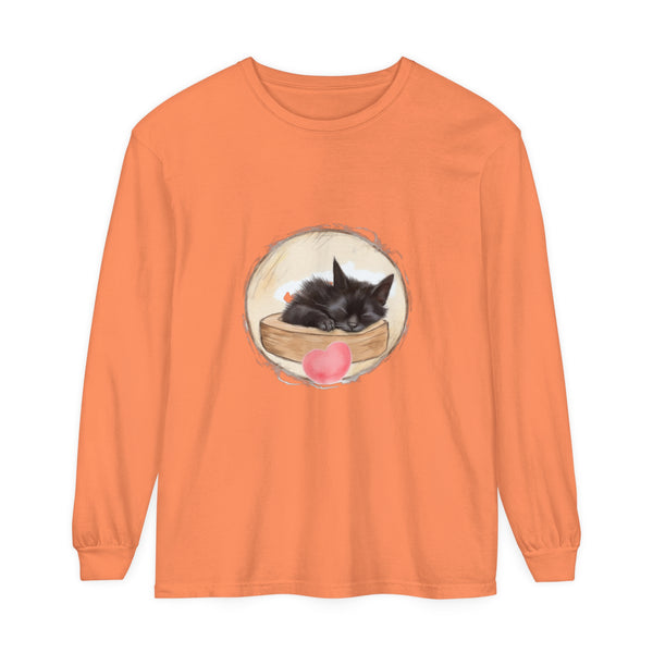 A cute and cozy unisex t-shirt featuring a sleeping kitten design