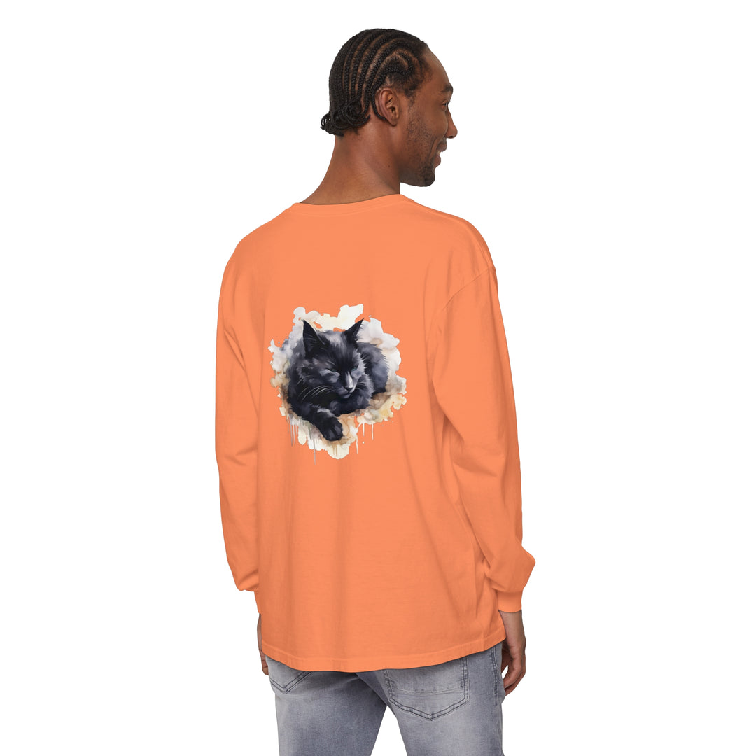 Cute and cuddly black cat sleeping on a watercolor background t-shirt