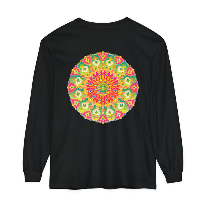 Colorful and detailed mandala design long sleeve t-shirt, perfect for vibrant art lovers